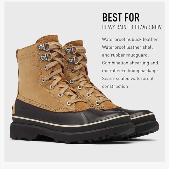 NWOB Sorel Men's Caribou Storm WP Boot - Rain and Wind - Waterproof - Buff, 7 - Picture 2 of 14